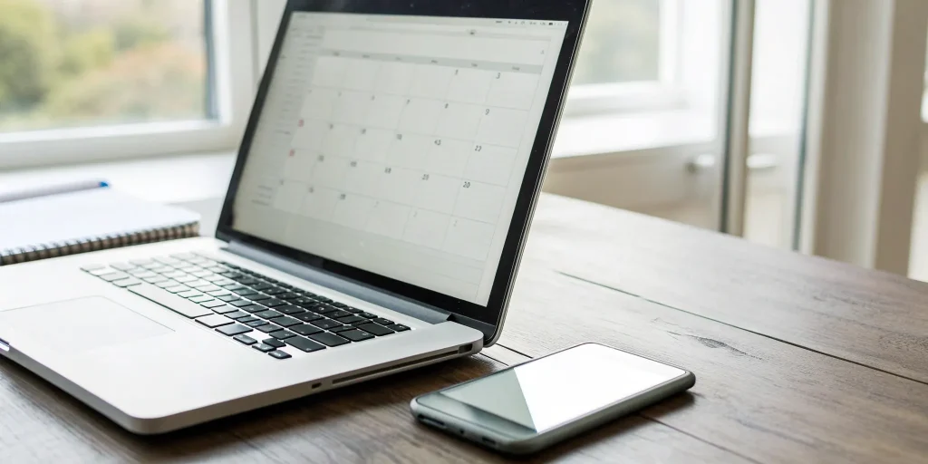 An organized desk with a laptop and smartphone displays the benefits of streamlining processes.