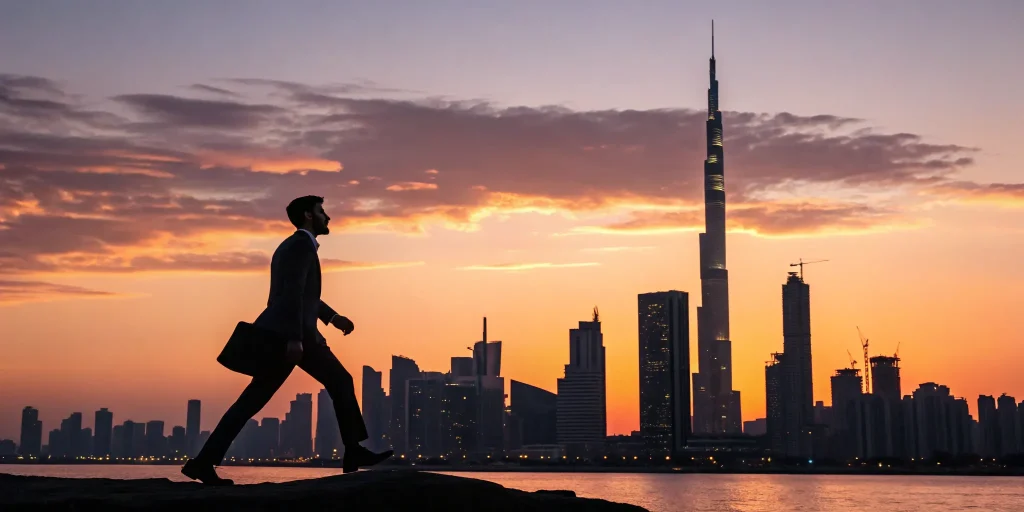 Businessman overlooking a city skyline, a prime example of scalability in business.