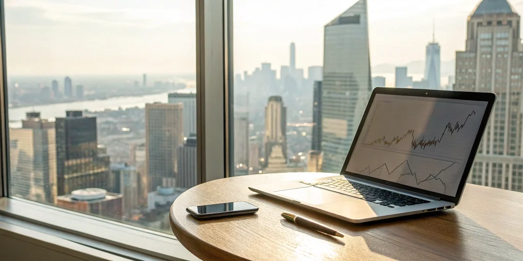 Laptop displaying financial graphs, showing the benefits of outsourcing CFO services.