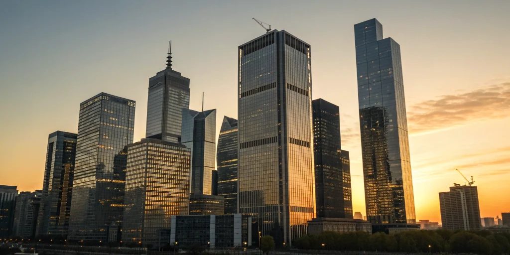 A city skyline, an example of successful business expansion by top companies.