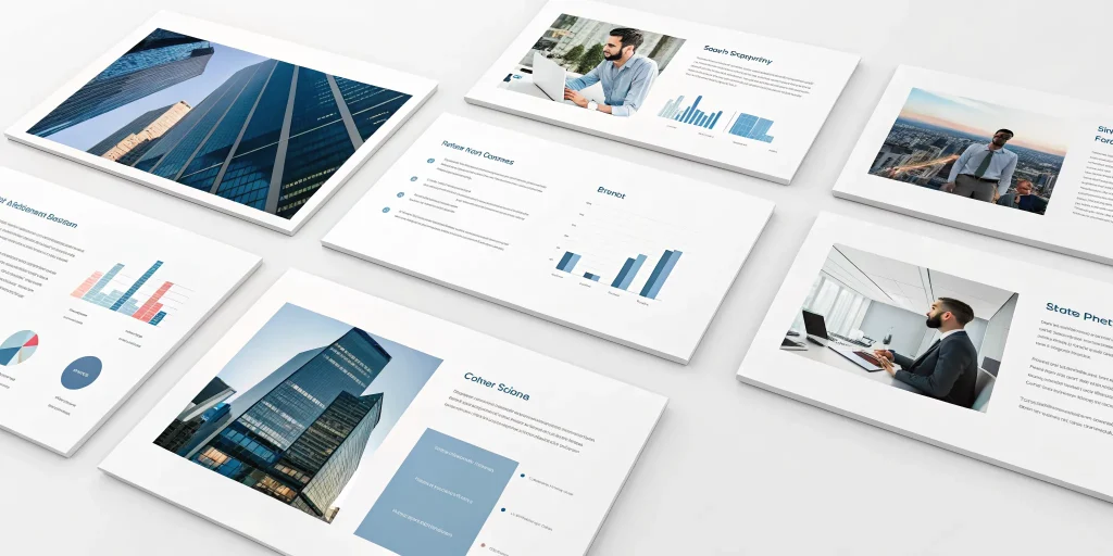 7 free business plan template PowerPoint slides with charts, graphs, and business images.