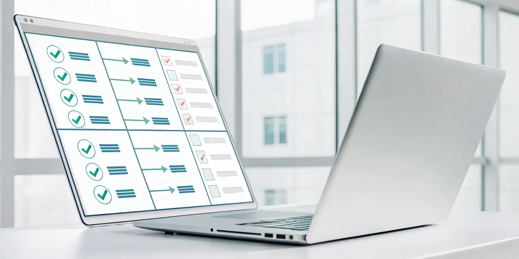 A clear cap table template on a laptop, organizing startup equity and shareholder data.