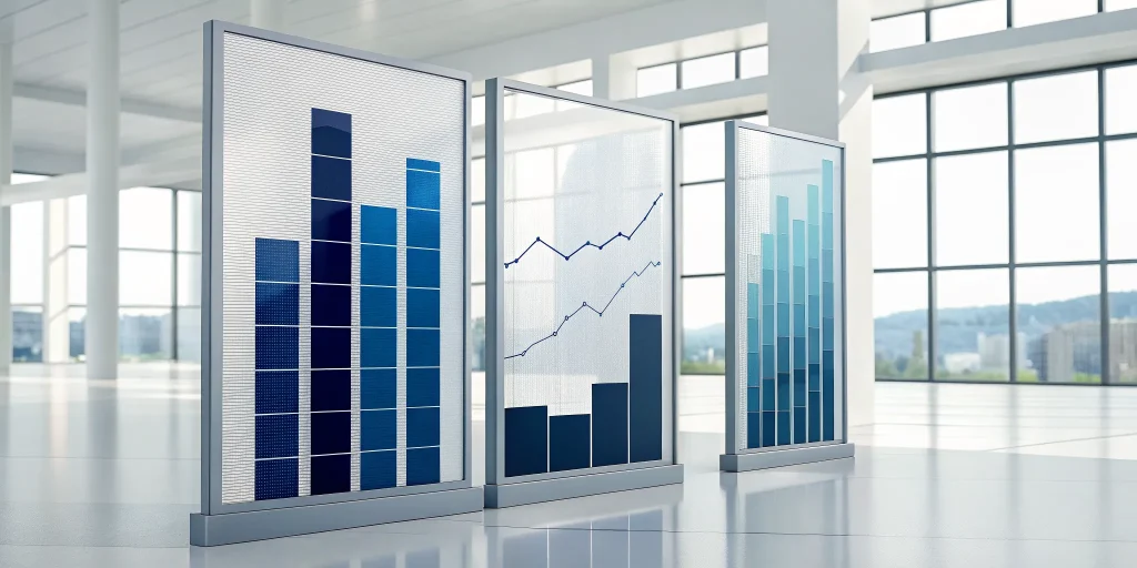 A 3 statement financial model with data visualized in bar charts and line graphs.