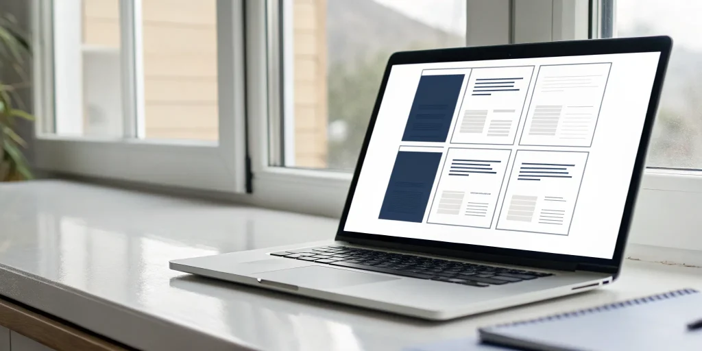 A laptop screen with a business plan template open in Microsoft Word.