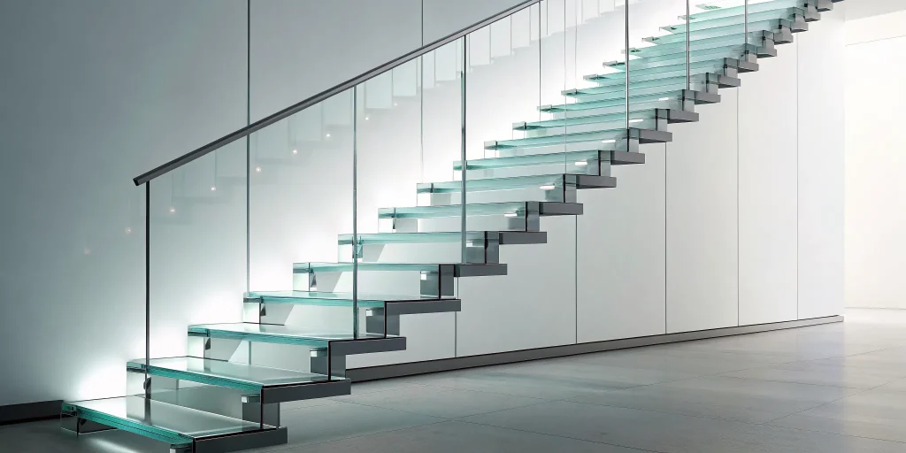 A modern staircase representing the step-by-step process of how to build a financial model.