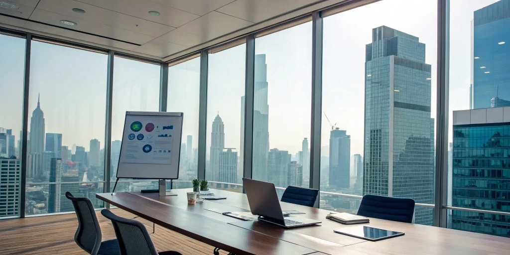 Reviewing competitor analysis data on a laptop to create a business plan.