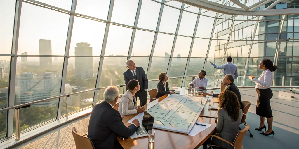 Business team in a consulting session about organizational effectiveness.