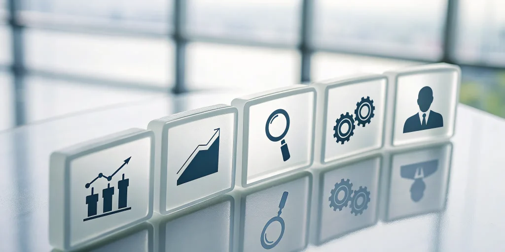 Icons explaining a unit economics model for analyzing profitability, costs, and customer value.