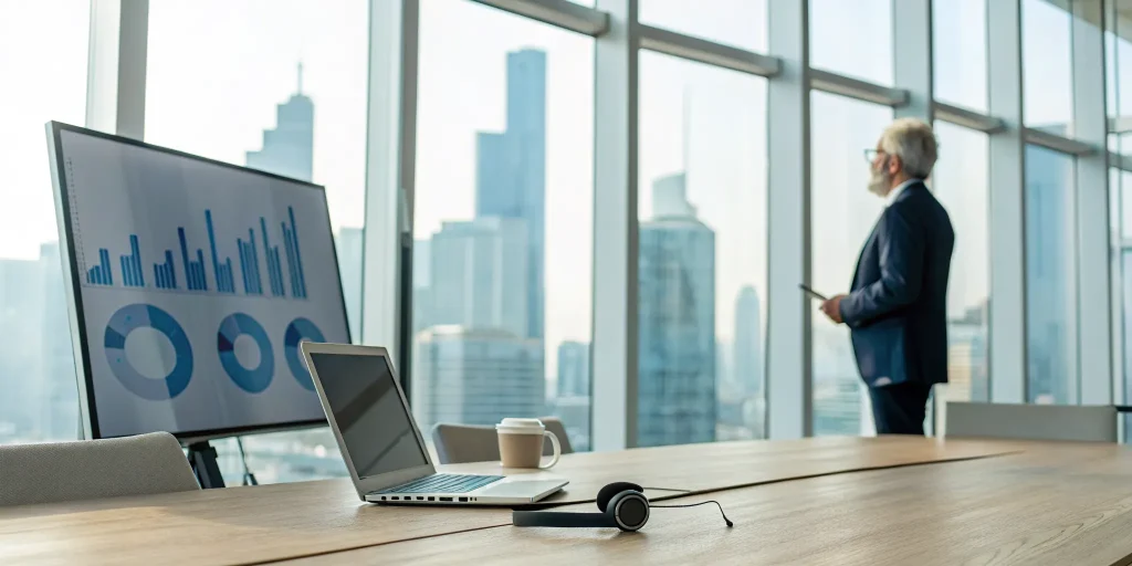 A professional analyzing charts as part of a sales enablement consulting strategy.