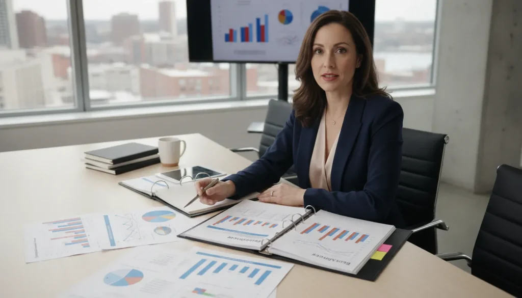 Business owner and consultant reviewing an acquisition business plan