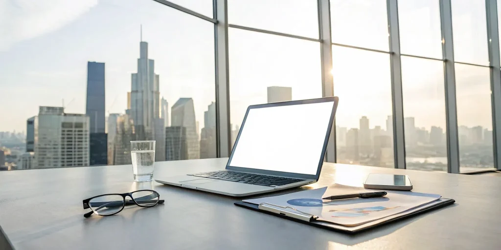 Laptop on a desk with financial charts used to analyze outsourced CFO rates.