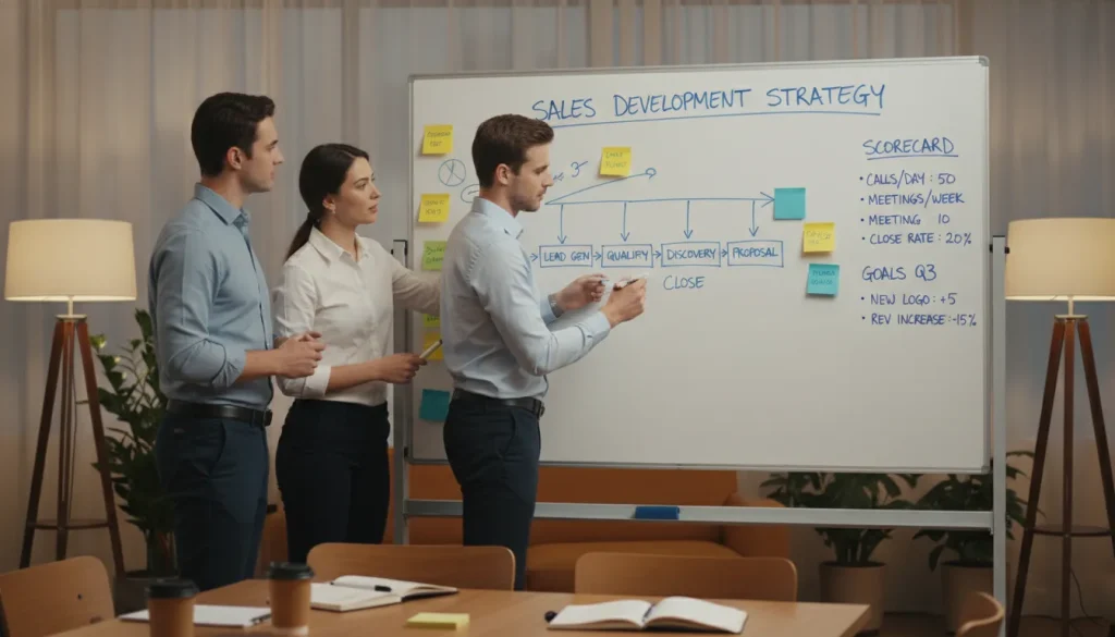 Small business team mapping a sales development strategy