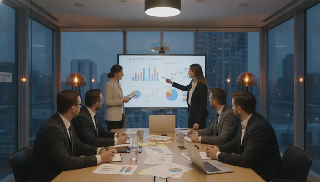 Business team reviewing sales strategy in a consulting meeting