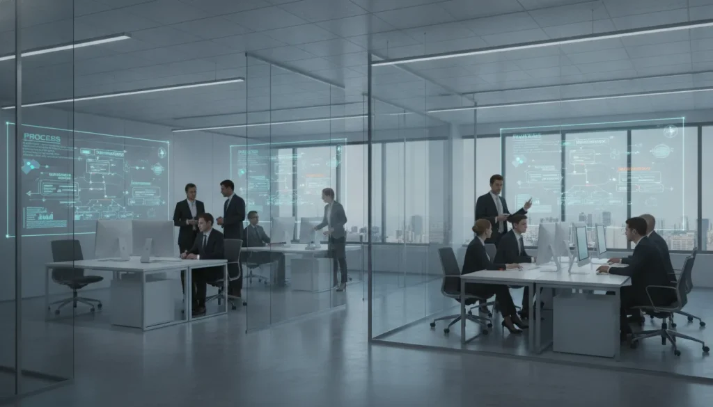 A professional modern office setting representing business process improvement and streamlined workflows