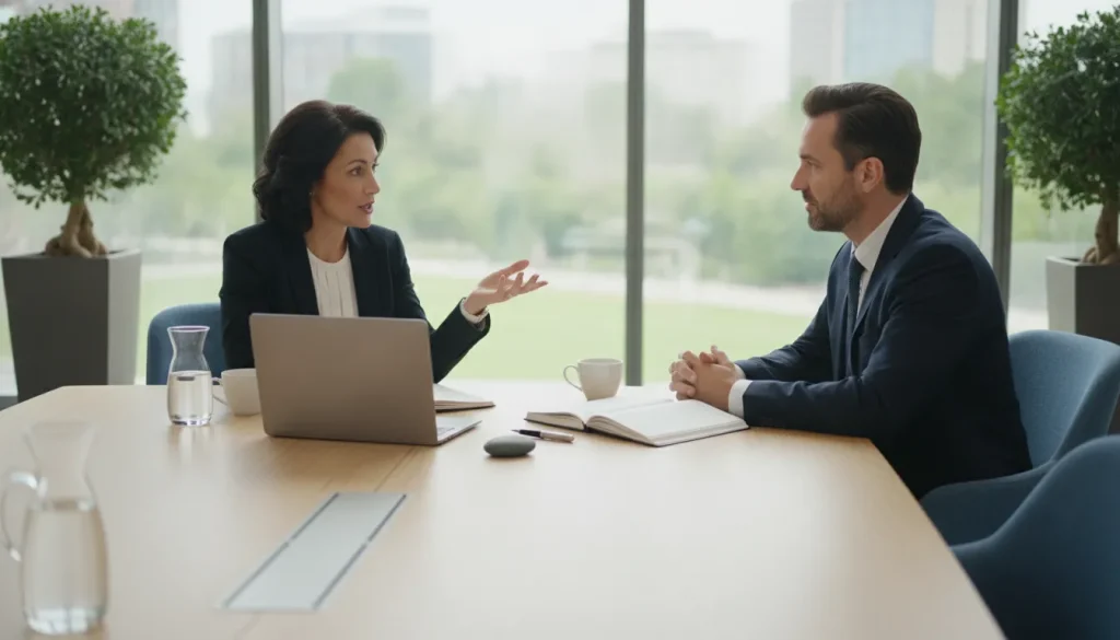 Business owner discussing financial strategy with a fractional CFO advisor