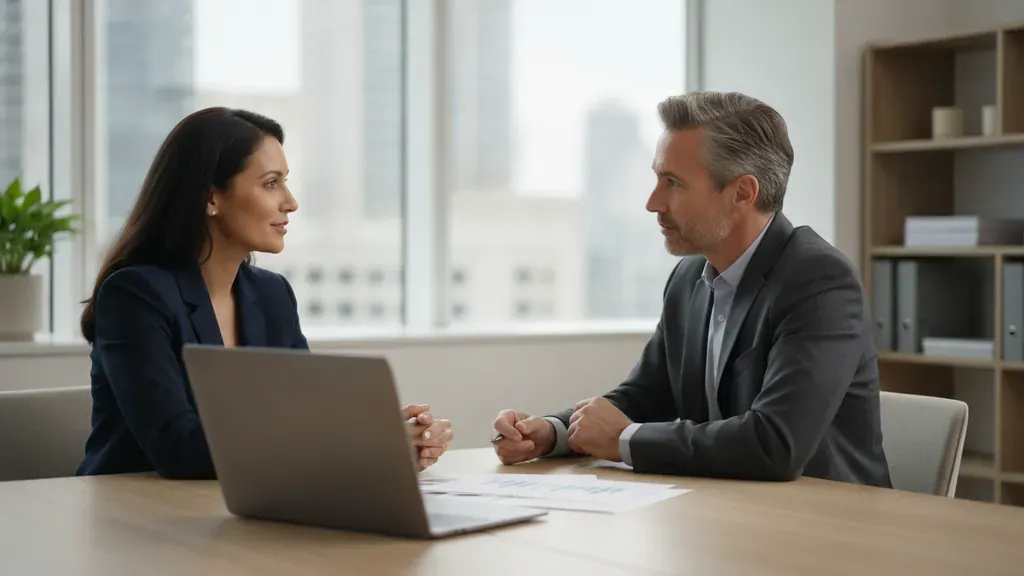 Small business owner and financial advisor reviewing a forecast together