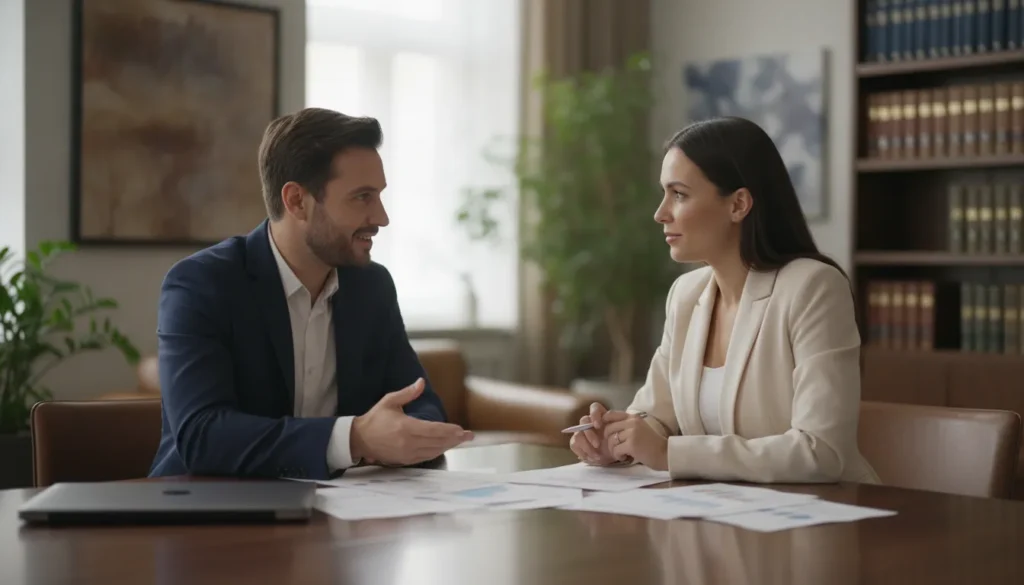 Founder and business advisor reviewing a business presentation in a bright office