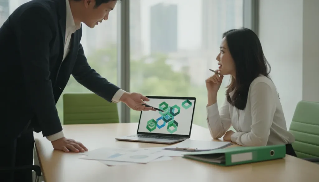 Business owner and advisor reviewing a rolling financial forecast model