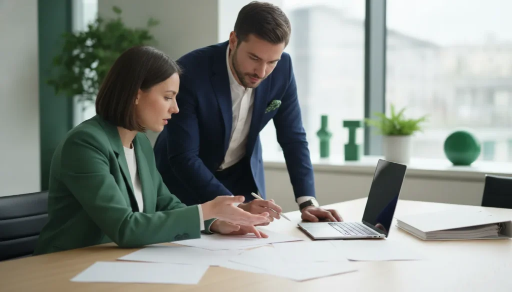 Owner and advisor reviewing sales forecast assumptions during a planning meeting