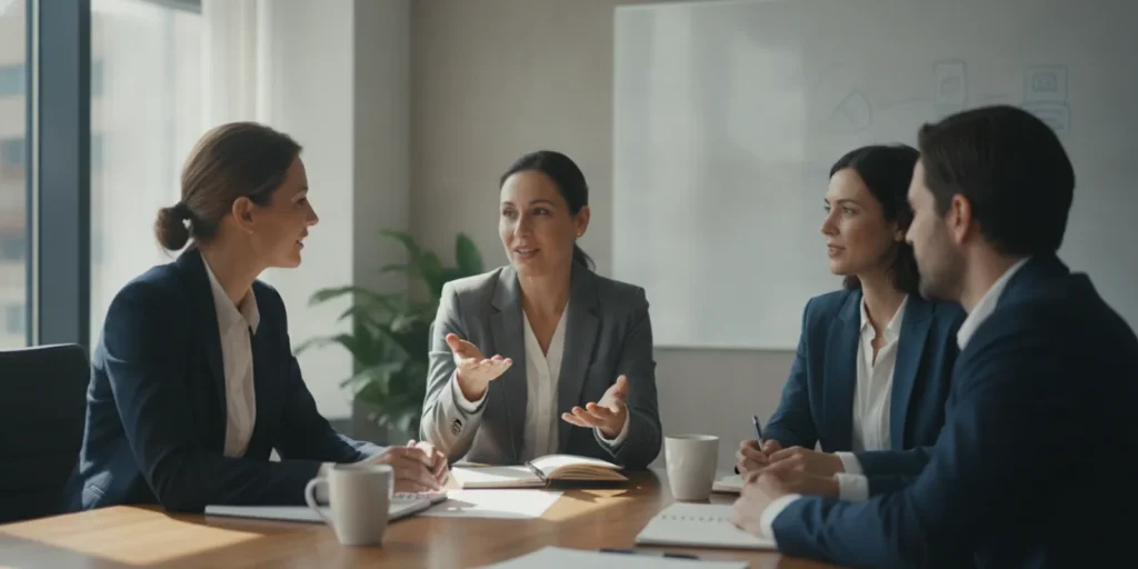 Small business owners working together around a table to clarify priorities