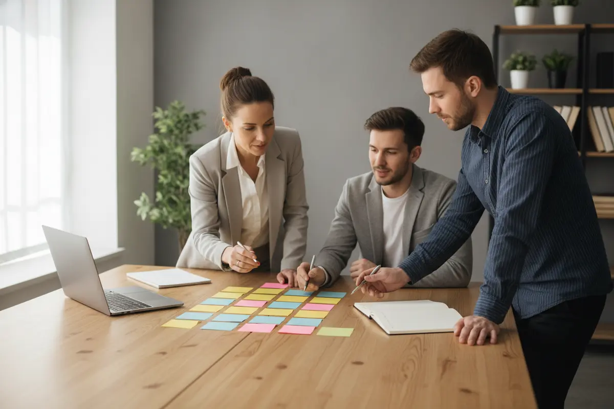 Owner and team reviewing a back-office workflow together